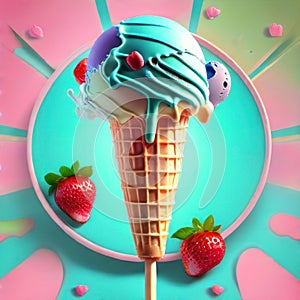 Ice cream dessert on a brright colorful background photo