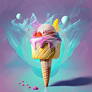 Ice cream dessert on a brright colorful background photo