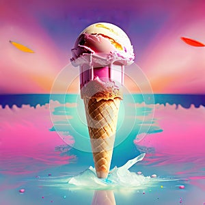 Ice cream dessert on a brright colorful background photo