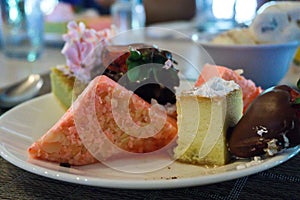 Ice cream dessert with cake in restaurant photo