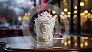 Ice cream dessert on table with chocolate milkshake and coffee generated by AI