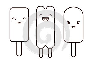 Ice cream desset. Happy cartoon face. vector graphic