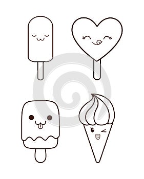 Ice cream desset. Happy cartoon face. vector graphic