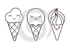 Ice cream desset. Happy cartoon face. vector graphic