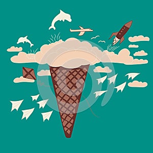 Ice cream dream and fantasy illustration