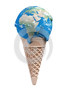 Ice cream earth melts - global warming 3d concept