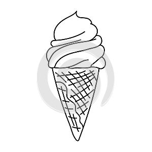 Ice cream. Fast food sketch. Cartoon black and white line illustration. Unhealthy meal. Vector hand drawn icon for restaurant menu