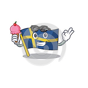 With ice cream flag sweden isolated in the cartoon