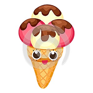 Ice Cream in flat cartoon style. Vector illustration eps 10. Background of strawberry and vanilla Ice Cream dessert