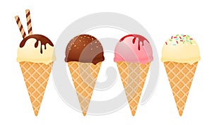 Ice cream flavor in cones vector