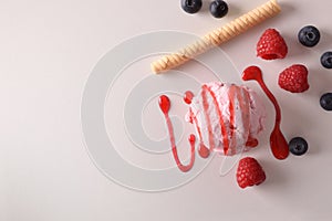 Ice cream flavored berries background top view isolated