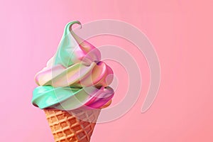 Ice cream with fluorescent colours on pink background