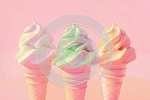 Ice cream with fluorescent colours on pink background