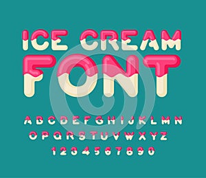 Ice cream font. Popsicle alphabet. Cold sweets ABC. Food typography. Edible letters. dessert lettering