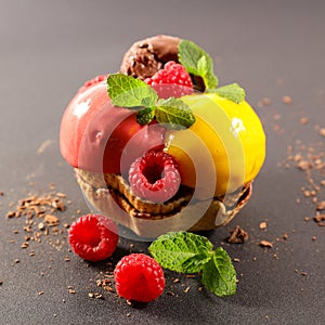 ice cream with fresh fruits