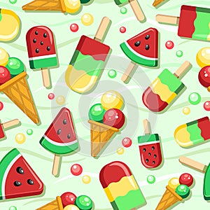 Ice Cream Fruity Juicy and Fresh Summer Vector Seamless Repeat Textile Pattern photo