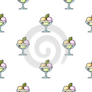 Ice cream in the glass bowl icon in cartoon style isolated on white background. Restaurant pattern stock vector