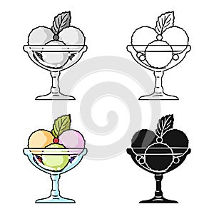 Ice cream in the glass bowl icon in cartoon style isolated on white background. Restaurant symbol stock vector