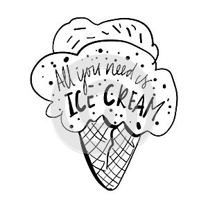 Ice cream hand lettering quote for your design