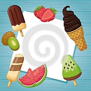 Ice cream ice lolly with fruit frame