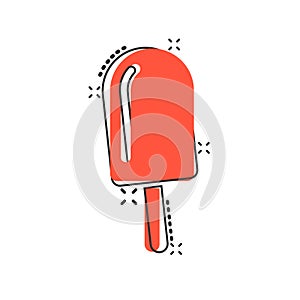Ice cream icon in comic style. Sundae cartoon vector illustration on white isolated background. Sorbet dessert splash effect