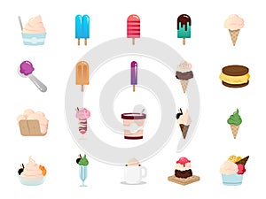 Ice cream icon set. Included icons as sweet, cool, frozen, soft cream, flavor, dairy and more.