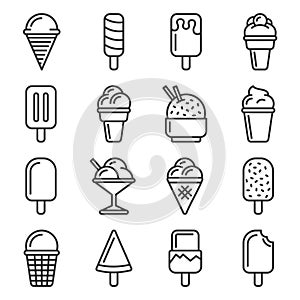 Ice Cream Icons Set on White Background. Line Style Vector