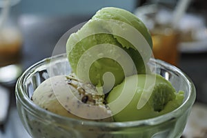 Ice cream is included in clear glass cup