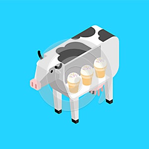 Ice cream inside cow. Cow and dairy products. Production of food from cows