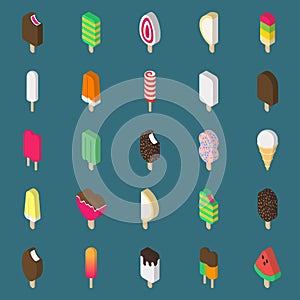 Ice cream isometric icon on dark background