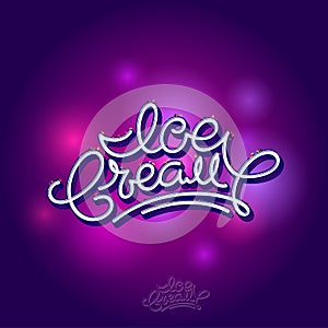 Ice cream lettering. Font composition. Engraved volumetric letters. A beautiful inscription for a sign or poster.