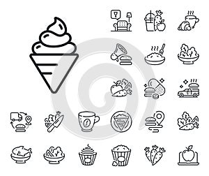 Ice cream line icon. Dessert food sign. Crepe, sweet popcorn and salad. Vector