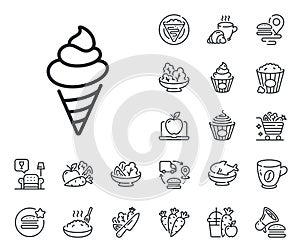 Ice cream line icon. Vanilla sundae cone sign. Crepe, sweet popcorn and salad. Vector