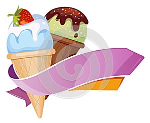 Ice cream logo. Cartoon sweet dessert shop emblem