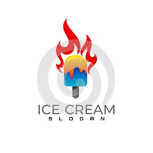 Ice cream logo and fire design combination, 3d style
