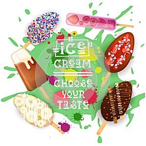 Ice Cream Lolly Set Colorful Desserts Collection Choose Your Taste Cafe Poster