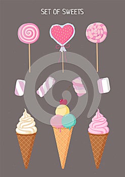 Set of different sweets. Vector illustration