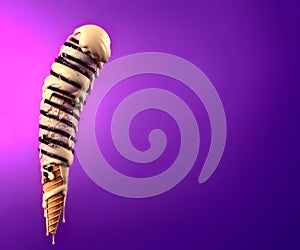 Ice cream mega giant extra long dripping on violet backdrop