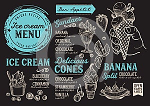 Ice cream menu restaurant, dessert food template. photo