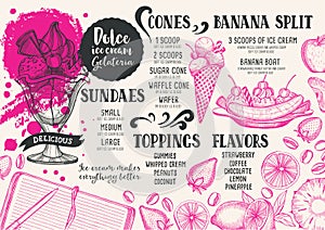 Ice cream menu template for restaurant and cafe.