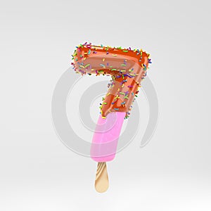 Ice cream number 7. Pink fruit popsicle font with caramel and sprinkles isolated on white background