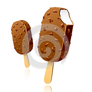 Ice cream with nuts on a wooden stick