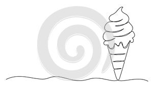 Ice cream One line drawing isolated on white background