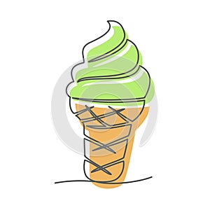 Ice cream One line drawing on white background