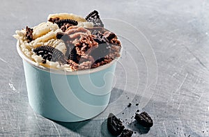 Ice cream parfait with chocolate oreo biscuits