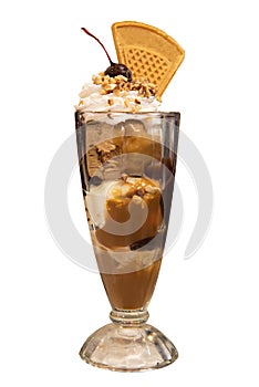 Ice cream parfait sundae in glasses on white background