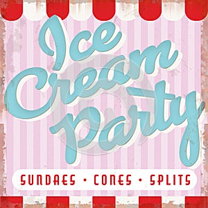 Ice Cream Party Invitation Retro Vintage Rustic