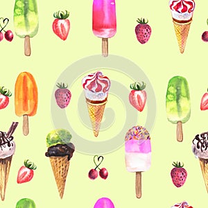 Ice cream pattern on yellow background photo