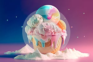 Ice cream planet. Contemporary minimal collage art. Creative Cosmic Saturn Ice cream. Generative AI