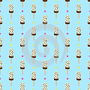 Ice cream or popsicle seamless retro vector pattern decorated. Colorful summer desert - fruit ice lolly.